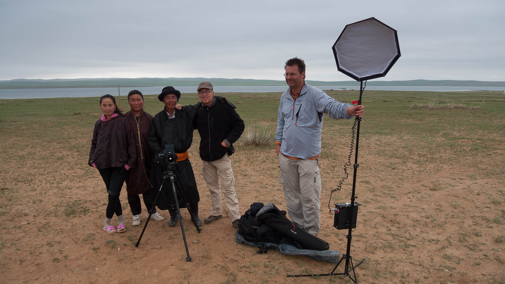 Posing with nomads in Mongolia