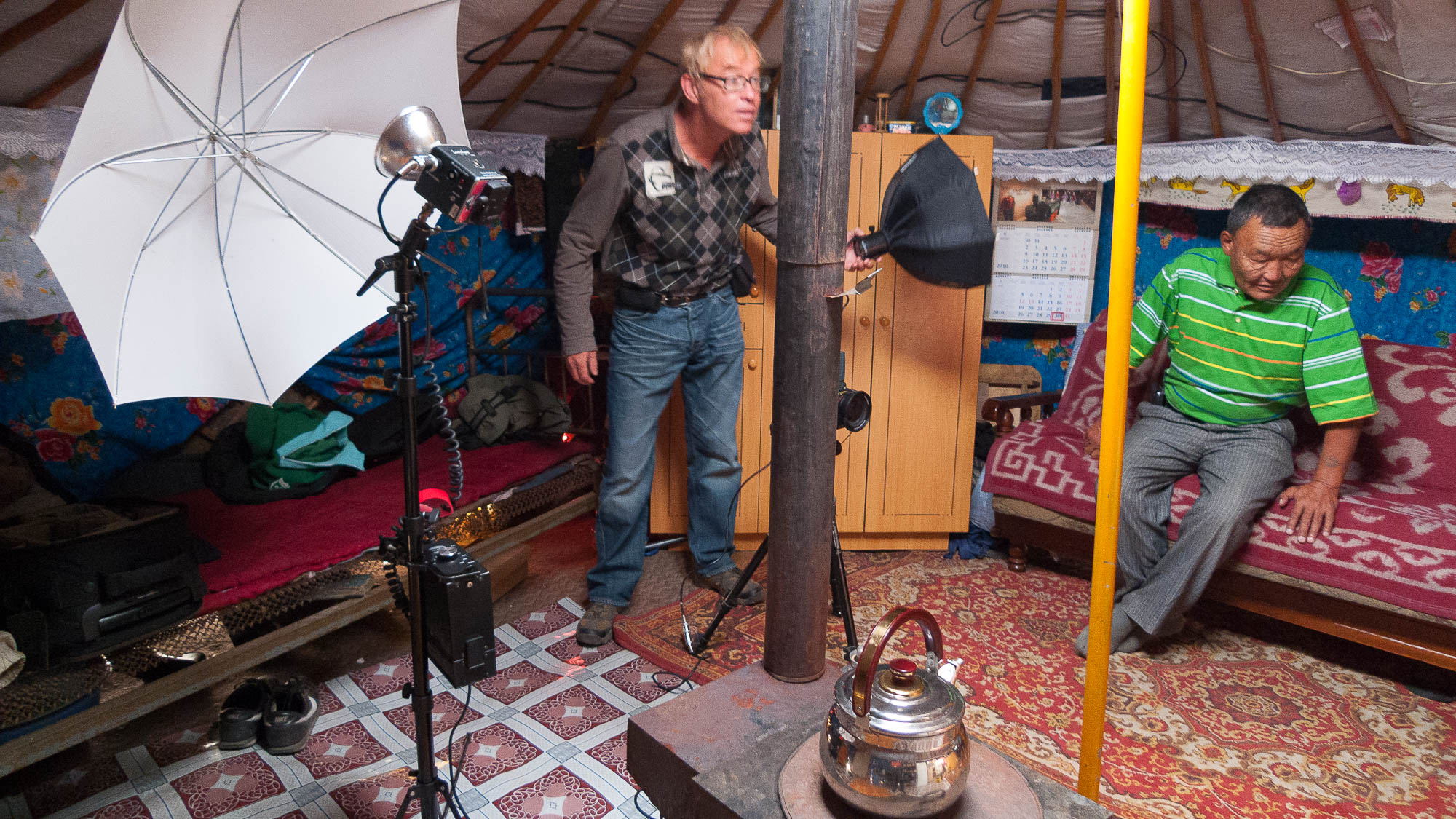 Shooting in ger (tent) of nomads